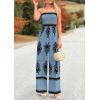 imagePRETTYGARDEN Womens Summer Boho Jumpsuits One Piece Beach Vacation Outfits Spaghetti Strap Wide Leg Pants RompersBlue Black Floral