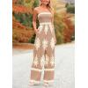 imagePRETTYGARDEN Womens Summer Boho Jumpsuits One Piece Beach Vacation Outfits Spaghetti Strap Wide Leg Pants RompersKhaki