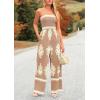 imagePRETTYGARDEN Womens Summer Boho Jumpsuits One Piece Beach Vacation Outfits Spaghetti Strap Wide Leg Pants RompersKhaki