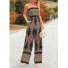 imagePRETTYGARDEN Womens Summer Boho Jumpsuits One Piece Beach Vacation Outfits Spaghetti Strap Wide Leg Pants RompersKhaki Black Floral