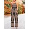 imagePRETTYGARDEN Womens Summer Boho Jumpsuits One Piece Beach Vacation Outfits Spaghetti Strap Wide Leg Pants RompersKhaki Black Floral