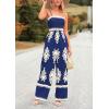 imagePRETTYGARDEN Womens Summer Boho Jumpsuits One Piece Beach Vacation Outfits Spaghetti Strap Wide Leg Pants RompersNavy