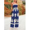 imagePRETTYGARDEN Womens Summer Boho Jumpsuits One Piece Beach Vacation Outfits Spaghetti Strap Wide Leg Pants RompersNavy