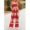 imagePRETTYGARDEN Womens Summer Boho Jumpsuits One Piece Beach Vacation Outfits Spaghetti Strap Wide Leg Pants RompersRed Apricot Floral