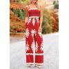 imagePRETTYGARDEN Womens Summer Boho Jumpsuits One Piece Beach Vacation Outfits Spaghetti Strap Wide Leg Pants RompersRed Apricot Floral