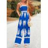imagePRETTYGARDEN Womens Summer Boho Jumpsuits One Piece Beach Vacation Outfits Spaghetti Strap Wide Leg Pants RompersRoyal Blue White Floral