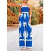 imagePRETTYGARDEN Womens Summer Boho Jumpsuits One Piece Beach Vacation Outfits Spaghetti Strap Wide Leg Pants RompersRoyal Blue White Floral