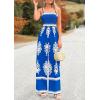 imagePRETTYGARDEN Womens Summer Boho Jumpsuits One Piece Beach Vacation Outfits Spaghetti Strap Wide Leg Pants RompersRoyal Blue White Floral
