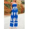 imagePRETTYGARDEN Womens Summer Boho Jumpsuits One Piece Beach Vacation Outfits Spaghetti Strap Wide Leg Pants RompersRoyal Blue White Floral