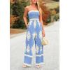 imagePRETTYGARDEN Womens Summer Boho Jumpsuits One Piece Beach Vacation Outfits Spaghetti Strap Wide Leg Pants RompersSky Blue