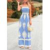 imagePRETTYGARDEN Womens Summer Boho Jumpsuits One Piece Beach Vacation Outfits Spaghetti Strap Wide Leg Pants RompersSky Blue