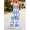 imagePRETTYGARDEN Womens Summer Boho Jumpsuits One Piece Beach Vacation Outfits Spaghetti Strap Wide Leg Pants RompersSky Blue
