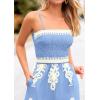 imagePRETTYGARDEN Womens Summer Boho Jumpsuits One Piece Beach Vacation Outfits Spaghetti Strap Wide Leg Pants RompersSky Blue