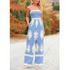 imagePRETTYGARDEN Womens Summer Boho Jumpsuits One Piece Beach Vacation Outfits Spaghetti Strap Wide Leg Pants RompersSky Blue