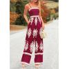 imagePRETTYGARDEN Womens Summer Boho Jumpsuits One Piece Beach Vacation Outfits Spaghetti Strap Wide Leg Pants RompersWine Red Apricot Floral