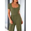 imagePRETTYGARDEN Womens Summer One Piece Jumpsuits Dressy Casual Short Sleeve Square Neck Wide Leg Jumpsuit RompersArmy Green
