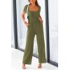 imagePRETTYGARDEN Womens Summer One Piece Jumpsuits Dressy Casual Short Sleeve Square Neck Wide Leg Jumpsuit RompersArmy Green