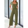 imagePRETTYGARDEN Womens Summer One Piece Jumpsuits Dressy Casual Short Sleeve Square Neck Wide Leg Jumpsuit RompersArmy Green