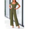 imagePRETTYGARDEN Womens Summer One Piece Jumpsuits Dressy Casual Short Sleeve Square Neck Wide Leg Jumpsuit RompersArmy Green