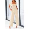 imagePRETTYGARDEN Womens Summer One Piece Jumpsuits Dressy Casual Short Sleeve Square Neck Wide Leg Jumpsuit RompersBeige