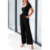 imagePRETTYGARDEN Womens Summer One Piece Jumpsuits Dressy Casual Short Sleeve Square Neck Wide Leg Jumpsuit RompersBlack