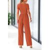 imagePRETTYGARDEN Womens Summer One Piece Jumpsuits Dressy Casual Short Sleeve Square Neck Wide Leg Jumpsuit RompersBrick Red