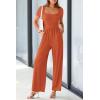 imagePRETTYGARDEN Womens Summer One Piece Jumpsuits Dressy Casual Short Sleeve Square Neck Wide Leg Jumpsuit RompersBrick Red