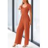 imagePRETTYGARDEN Womens Summer One Piece Jumpsuits Dressy Casual Short Sleeve Square Neck Wide Leg Jumpsuit RompersBrick Red