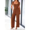 imagePRETTYGARDEN Womens Summer One Piece Jumpsuits Dressy Casual Short Sleeve Square Neck Wide Leg Jumpsuit RompersBrown