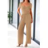 imagePRETTYGARDEN Womens Summer One Piece Jumpsuits Dressy Casual Short Sleeve Square Neck Wide Leg Jumpsuit RompersCamel