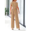imagePRETTYGARDEN Womens Summer One Piece Jumpsuits Dressy Casual Short Sleeve Square Neck Wide Leg Jumpsuit RompersCamel
