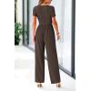 imagePRETTYGARDEN Womens Summer One Piece Jumpsuits Dressy Casual Short Sleeve Square Neck Wide Leg Jumpsuit RompersCoffee