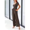 imagePRETTYGARDEN Womens Summer One Piece Jumpsuits Dressy Casual Short Sleeve Square Neck Wide Leg Jumpsuit RompersCoffee