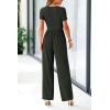 imagePRETTYGARDEN Womens Summer One Piece Jumpsuits Dressy Casual Short Sleeve Square Neck Wide Leg Jumpsuit RompersDark Army Green