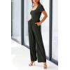 imagePRETTYGARDEN Womens Summer One Piece Jumpsuits Dressy Casual Short Sleeve Square Neck Wide Leg Jumpsuit RompersDark Army Green