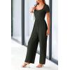 imagePRETTYGARDEN Womens Summer One Piece Jumpsuits Dressy Casual Short Sleeve Square Neck Wide Leg Jumpsuit RompersDark Army Green