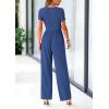 imagePRETTYGARDEN Womens Summer One Piece Jumpsuits Dressy Casual Short Sleeve Square Neck Wide Leg Jumpsuit RompersDark Blue