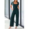 imagePRETTYGARDEN Womens Summer One Piece Jumpsuits Dressy Casual Short Sleeve Square Neck Wide Leg Jumpsuit RompersDark Green