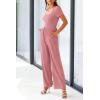 imagePRETTYGARDEN Womens Summer One Piece Jumpsuits Dressy Casual Short Sleeve Square Neck Wide Leg Jumpsuit RompersDusty Pink