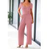 imagePRETTYGARDEN Womens Summer One Piece Jumpsuits Dressy Casual Short Sleeve Square Neck Wide Leg Jumpsuit RompersDusty Pink