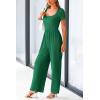 imagePRETTYGARDEN Womens Summer One Piece Jumpsuits Dressy Casual Short Sleeve Square Neck Wide Leg Jumpsuit RompersGreen