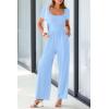 imagePRETTYGARDEN Womens Summer One Piece Jumpsuits Dressy Casual Short Sleeve Square Neck Wide Leg Jumpsuit RompersLight Blue