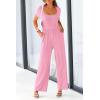 imagePRETTYGARDEN Womens Summer One Piece Jumpsuits Dressy Casual Short Sleeve Square Neck Wide Leg Jumpsuit RompersLight Pink