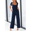 imagePRETTYGARDEN Womens Summer One Piece Jumpsuits Dressy Casual Short Sleeve Square Neck Wide Leg Jumpsuit RompersNavy
