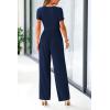 imagePRETTYGARDEN Womens Summer One Piece Jumpsuits Dressy Casual Short Sleeve Square Neck Wide Leg Jumpsuit RompersNavy
