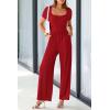 imagePRETTYGARDEN Womens Summer One Piece Jumpsuits Dressy Casual Short Sleeve Square Neck Wide Leg Jumpsuit RompersRed