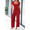 imagePRETTYGARDEN Womens Summer One Piece Jumpsuits Dressy Casual Short Sleeve Square Neck Wide Leg Jumpsuit RompersRed