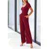 imagePRETTYGARDEN Womens Summer One Piece Jumpsuits Dressy Casual Short Sleeve Square Neck Wide Leg Jumpsuit RompersWine Red
