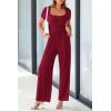 imagePRETTYGARDEN Womens Summer One Piece Jumpsuits Dressy Casual Short Sleeve Square Neck Wide Leg Jumpsuit RompersWine Red