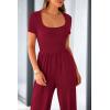 imagePRETTYGARDEN Womens Summer One Piece Jumpsuits Dressy Casual Short Sleeve Square Neck Wide Leg Jumpsuit RompersWine Red